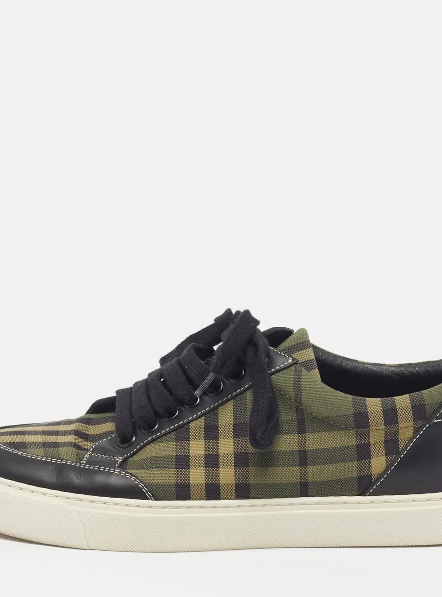 Burberry Size 37 Black/Green Nova Check Canvas and Leather Low Top Sneakers