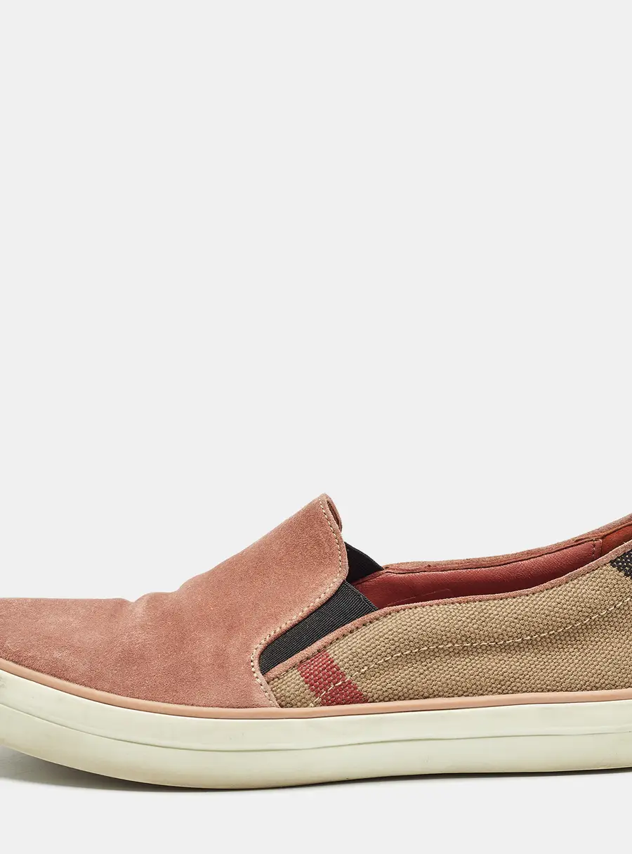 Burberry Pink Suede and Check Canvas Gauden Sneakers Size 36