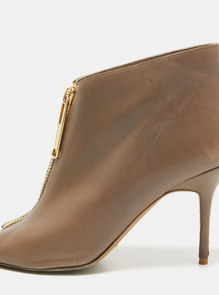 Burberry Brown Leather Zip Up Booties Size 39.5