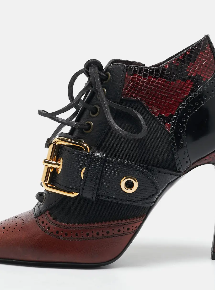 Burberry Black/Burgundy  Leather and Python Westmarsh Ankle Length Boots Size 36
