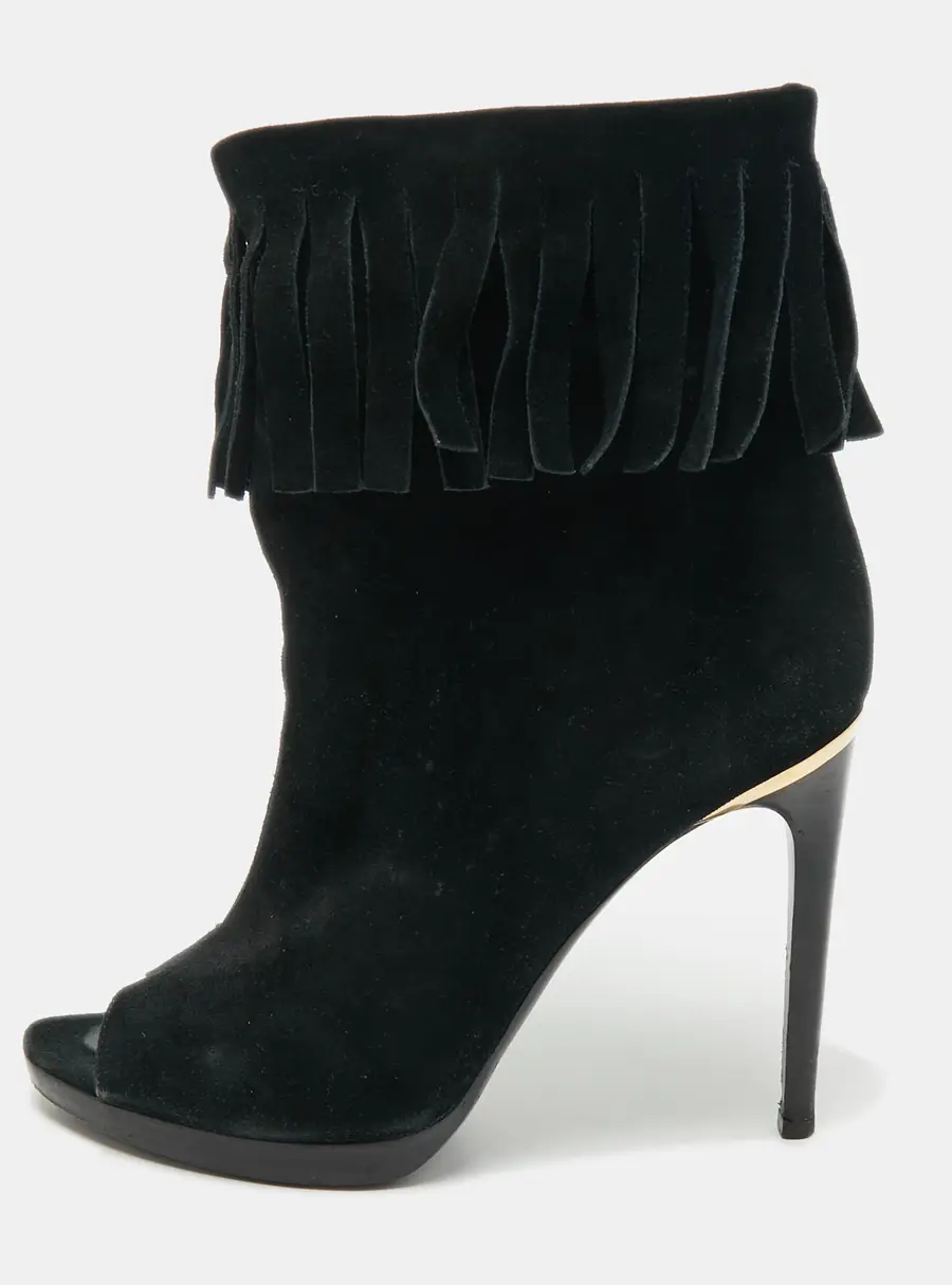 Burberry Black Suede  Fringe Ankle Length Boots Size 37.5