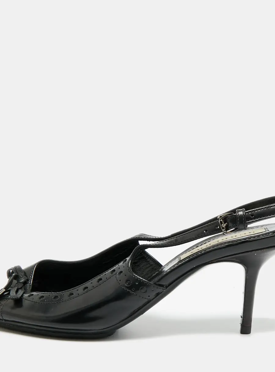 Burberry Black Leather Brogue Bow Open Toe Slingback Sandals Size 37