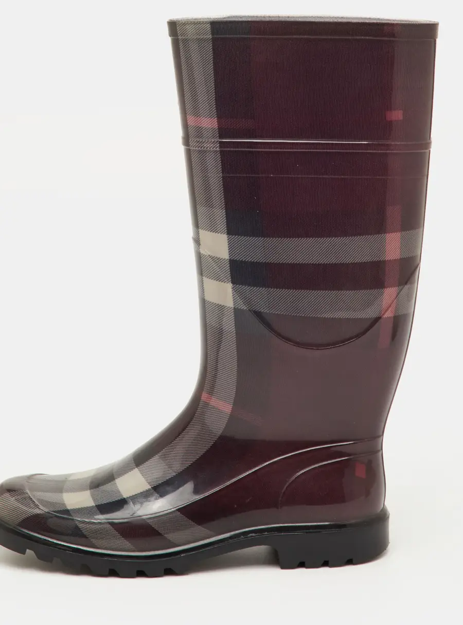 Burberry Size 38 Burgundy Novacheck Rubber Rain Boots