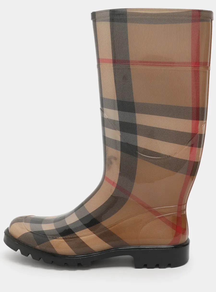 Burberry Size 38 Beige Nova Check Rubber Rain Boots