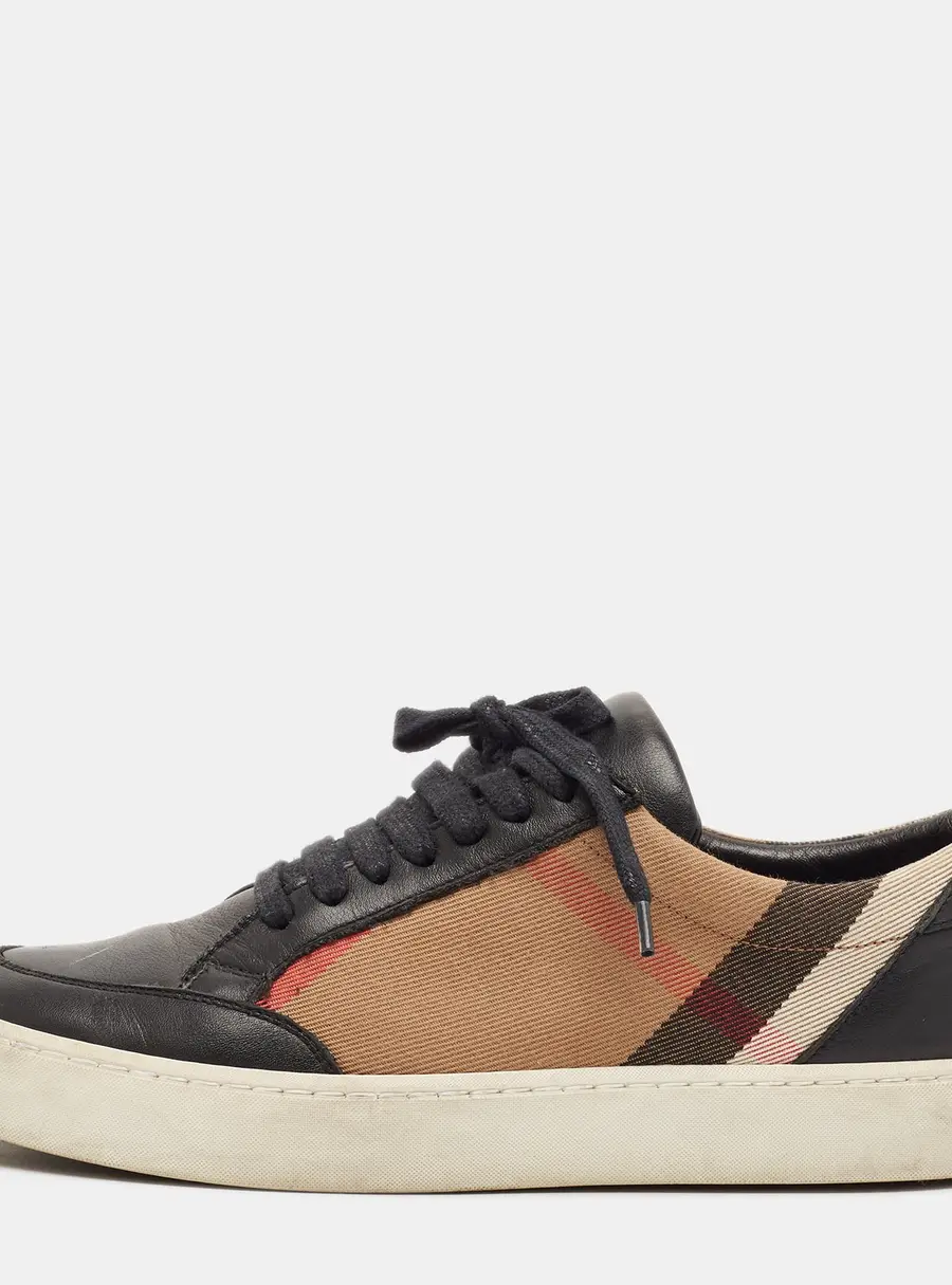 Burberry Nova Check Size 38.5 Black/Beige Canvas and Leather Low Top Sneakers