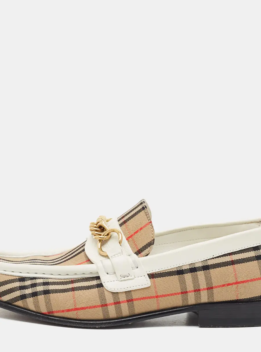 Burberry Moorley Size 38 Beige/White House Canvas and Leather Flats