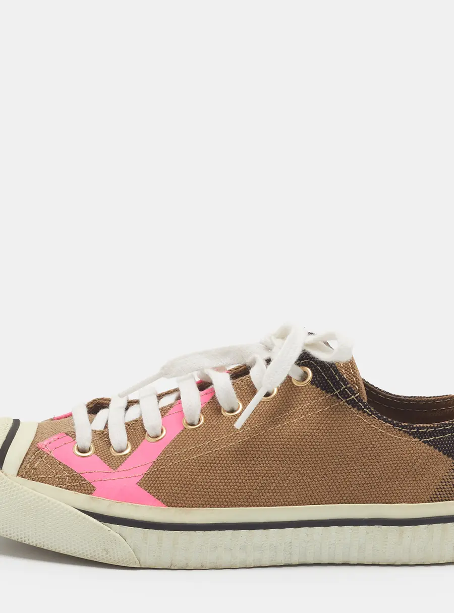 Burberry Size 37 Brown Pink/House Check Canvas and Rubber Low Top Sneakers