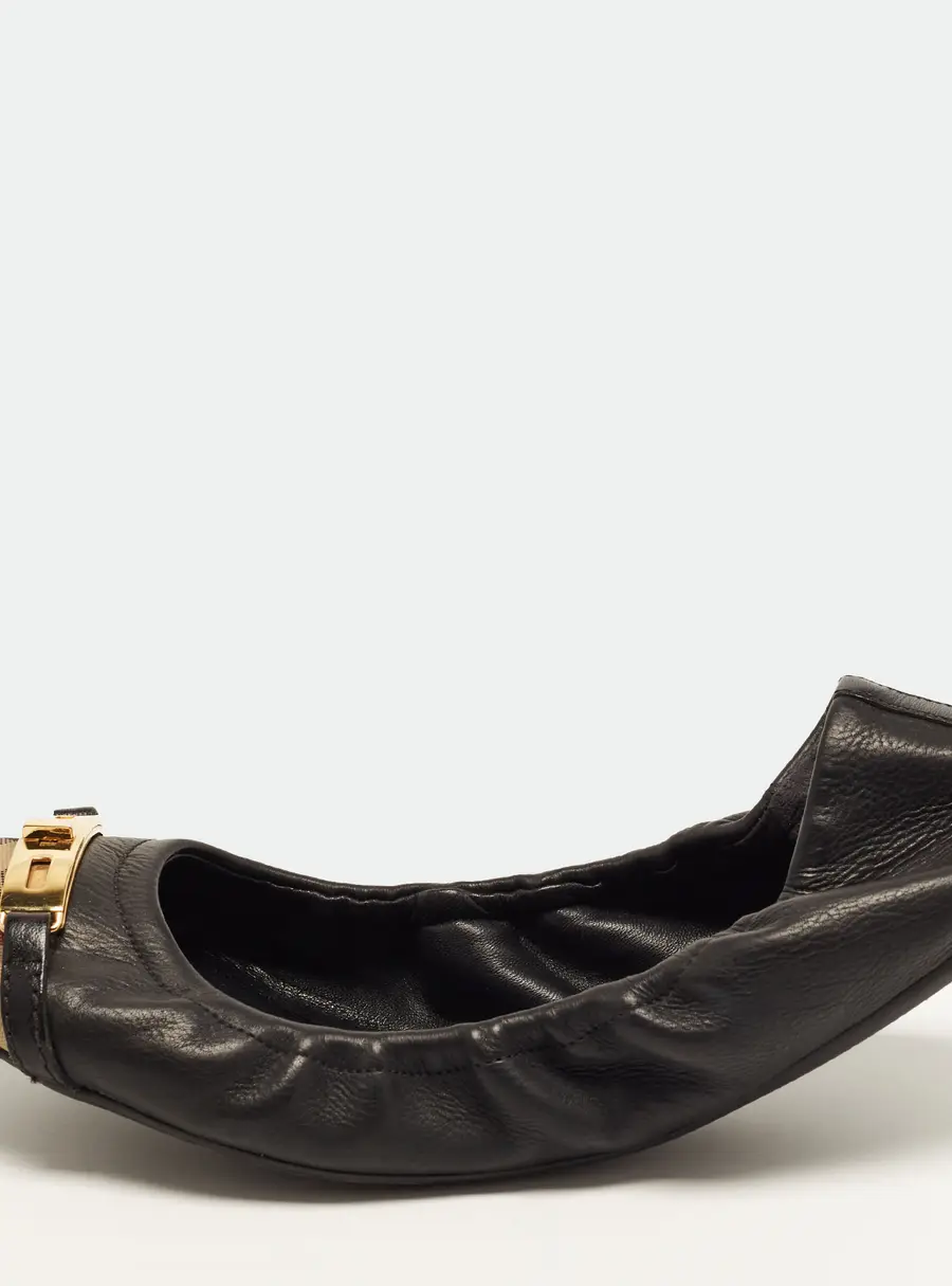 Burberry Size 42 Beige/Black Novacheck Canvas and Leather Buckle Scrunch Ballet Flats