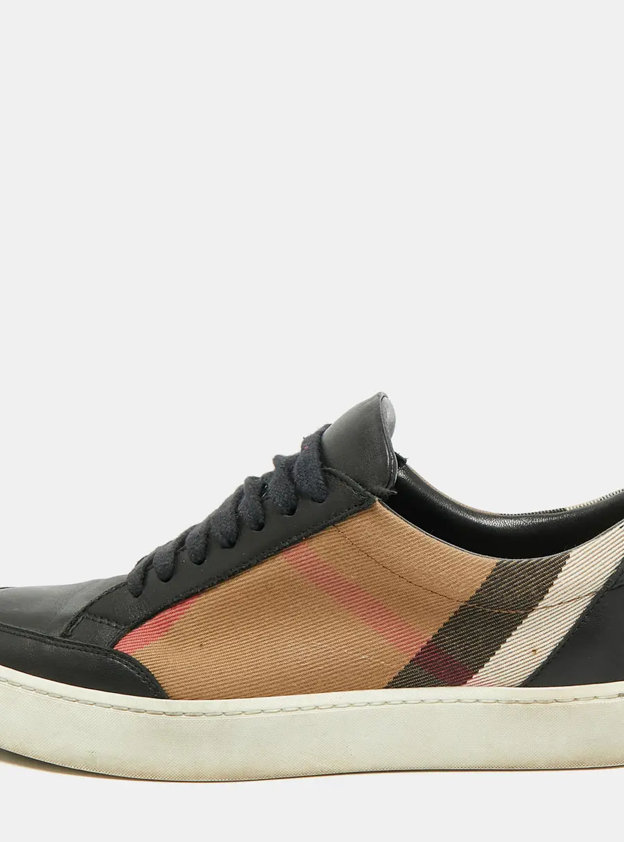 Burberry Nova Check Size 38 Black/Beige Canvas and Leather Low Top Sneakers