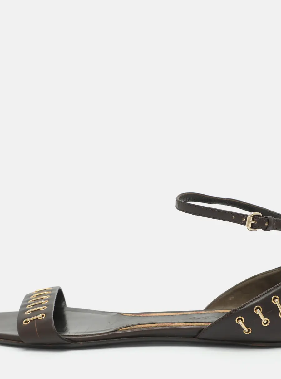 Burberry Size 41 Brown Leather Ankle Strap Flats