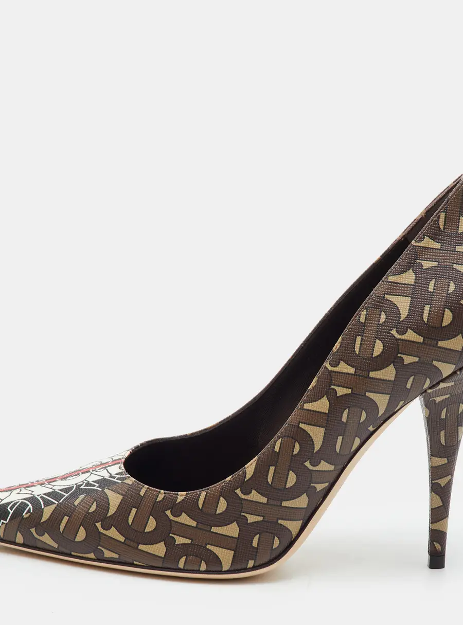 Burberry Size 39.5 Multicolor TB Monogram Coated Canvas Pumps