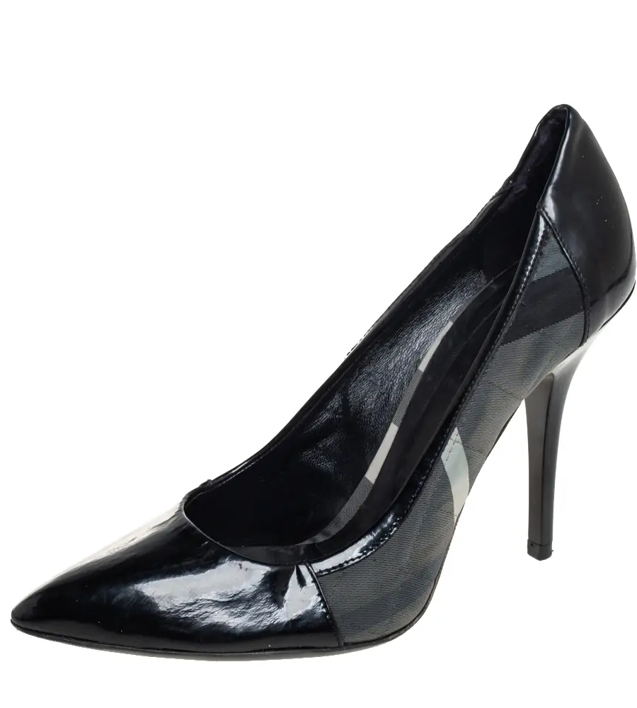 Burberry Black Nova Check Canvas And Patent Leather Pointed Toe Pumps Size 39