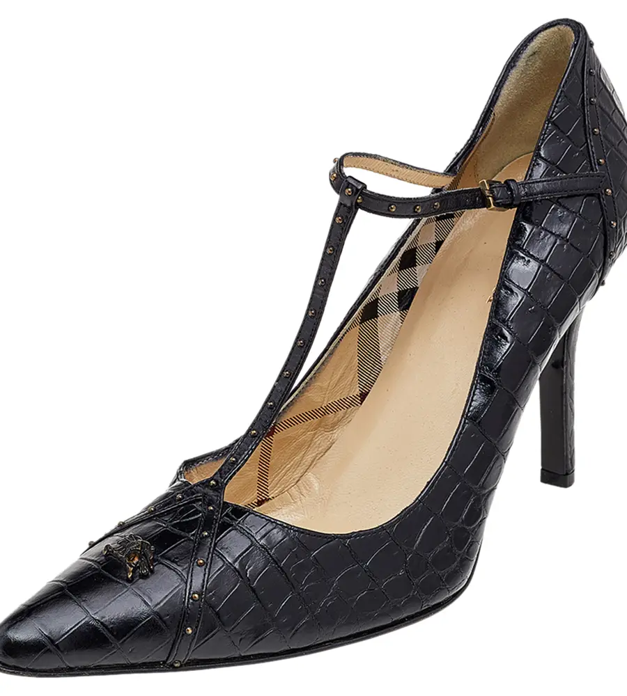 Burberry Black Croc Embossed Leather Pumps Size 40