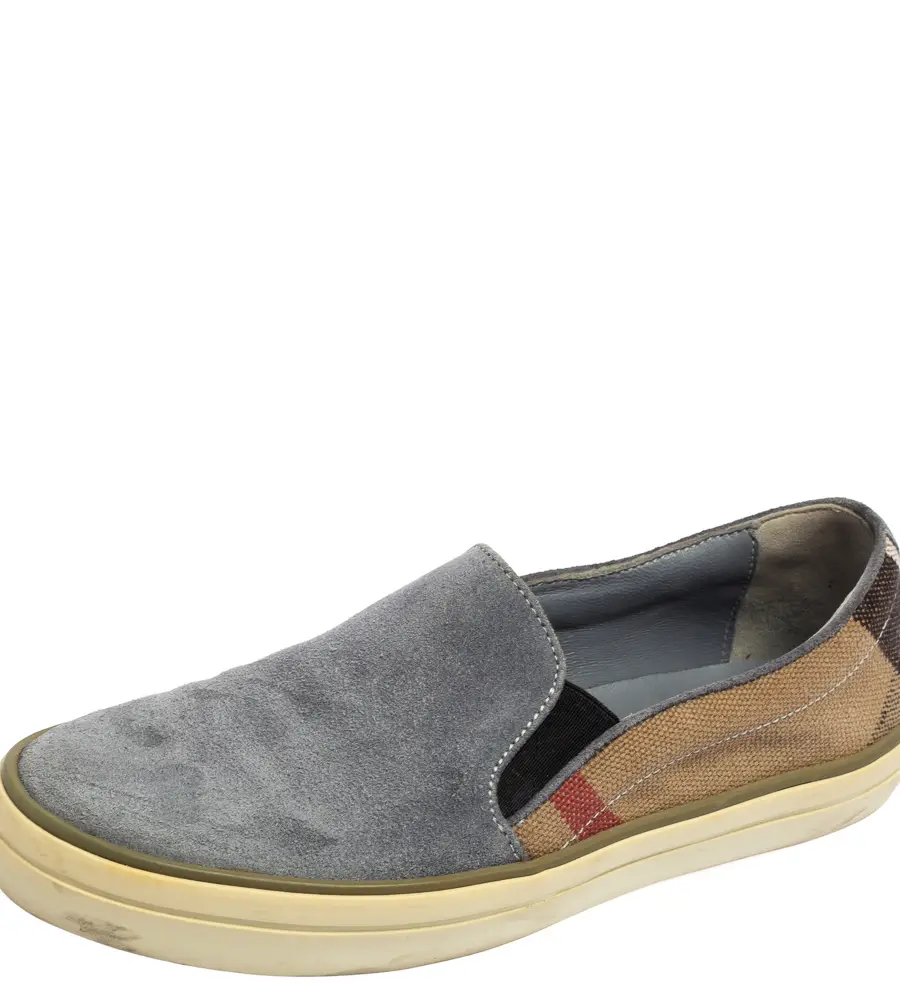 Burberry Ash Blue Suede and House Check Canvas Slip-On Sneakers Size 36.5