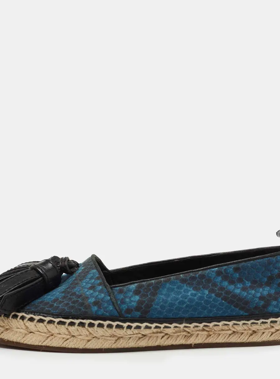 Burberry Blue/Black Snake Print Canvas and Leather Tassel Espadrilles Size 36