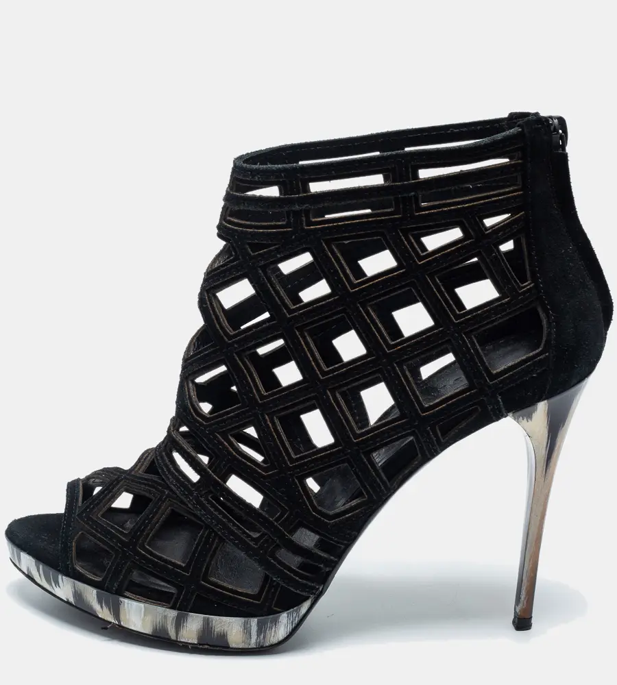 Burberry Black Cut Out Suede Ankle Booties Size 39