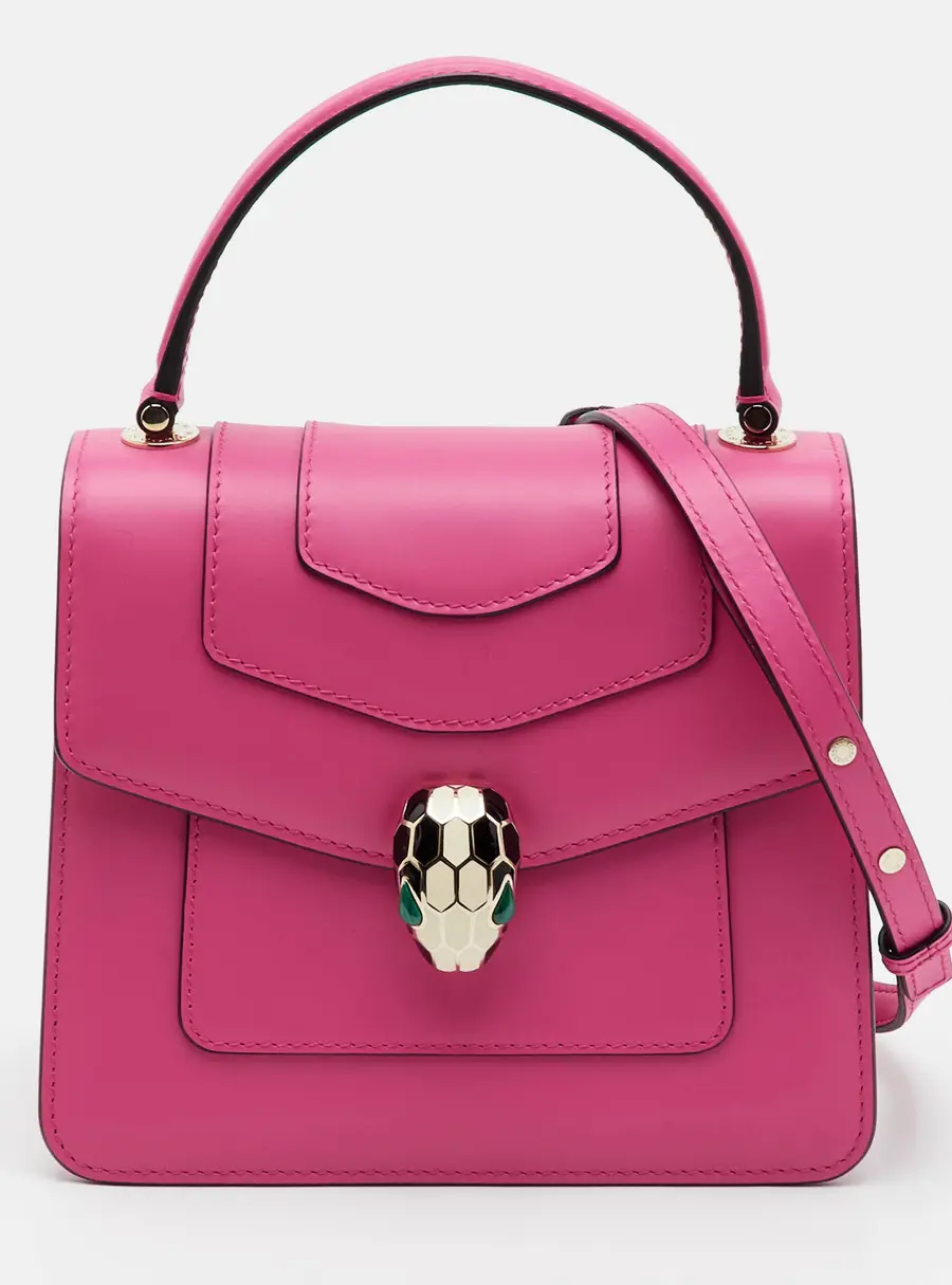 Bvlgari Serpenti Forever Small Pink Leather Flap Top Handle Bag