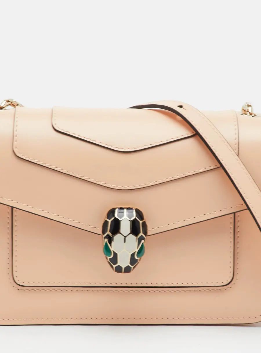 Bvlgari Serpenti Forever Small Beige Leather Flap Shoulder Bag