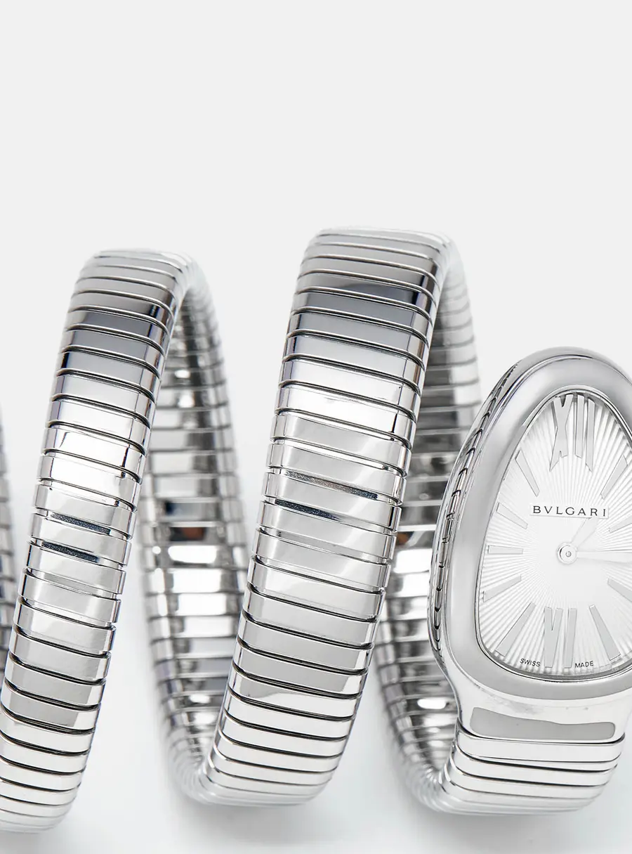 Bvlgari Serpenti Tubogas 101911 Silver Opaline Dial Stainless Steel Women's Wristwatch 35 mm