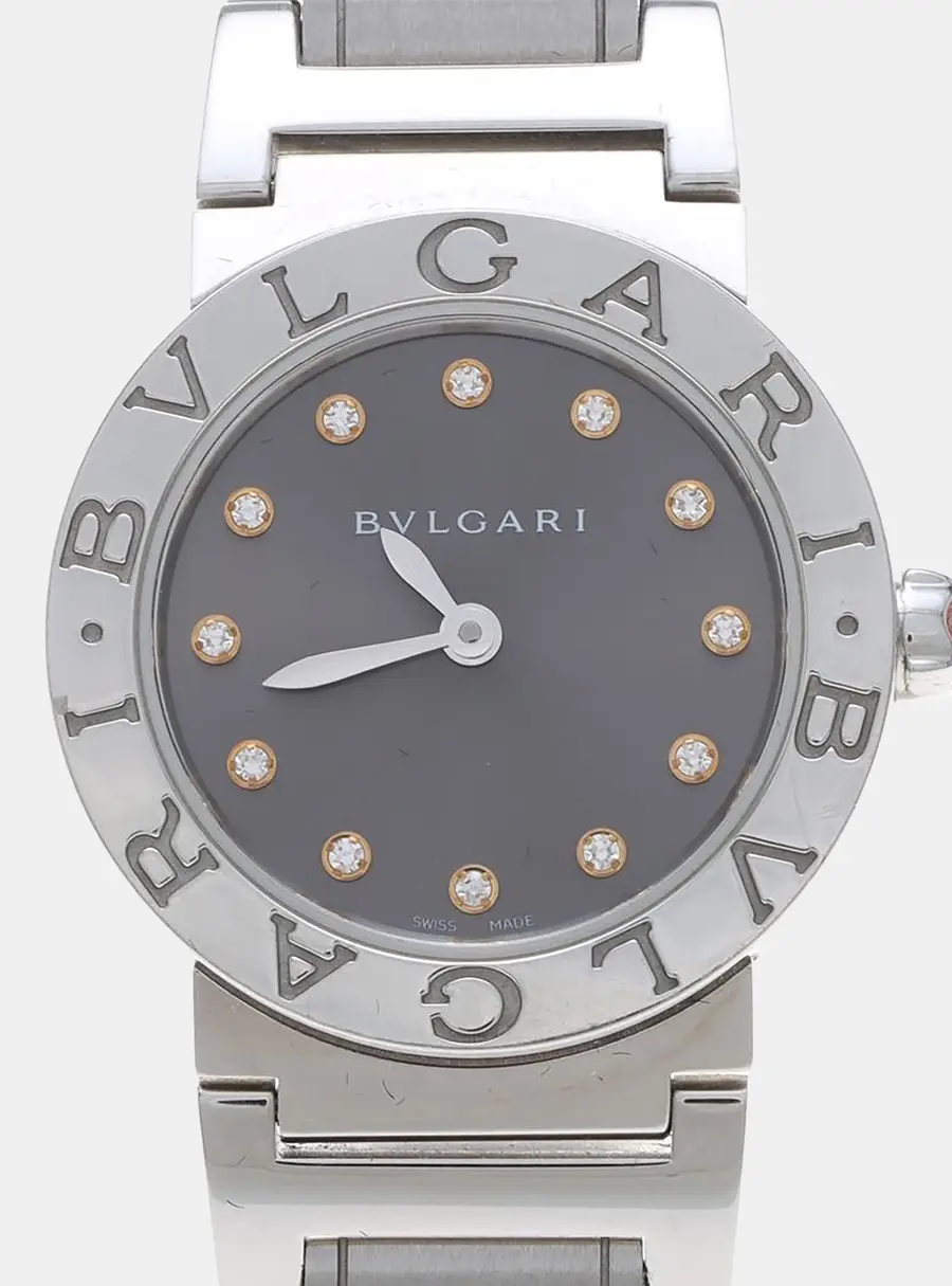 Bvlgari Black Stainless Steel Diamond Quartz Women Wristwatch 26mm