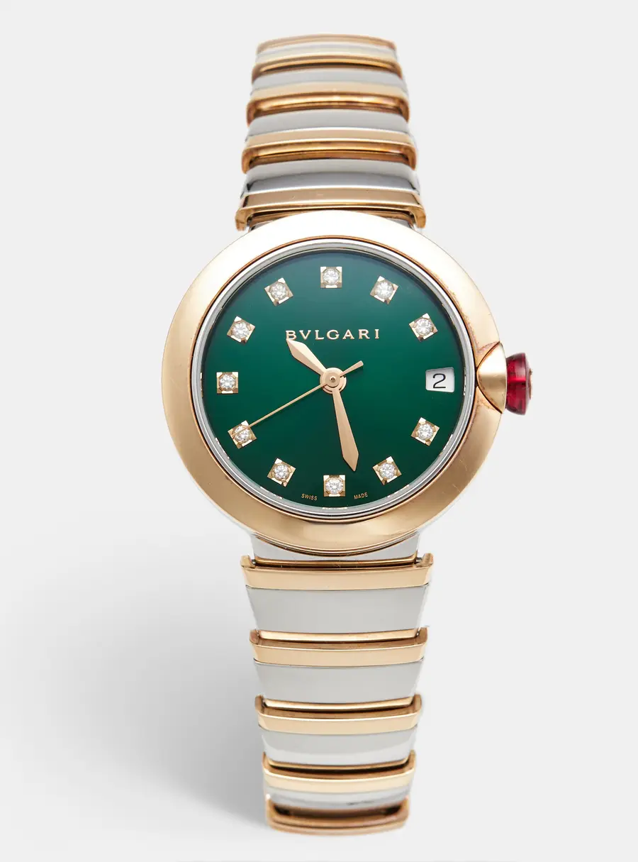 Bvlgari Lucea Scaglie 102669 Green & Diamond Dial 18k Rose Gold Stainless Steel Women's Wristwatch 33 mm
