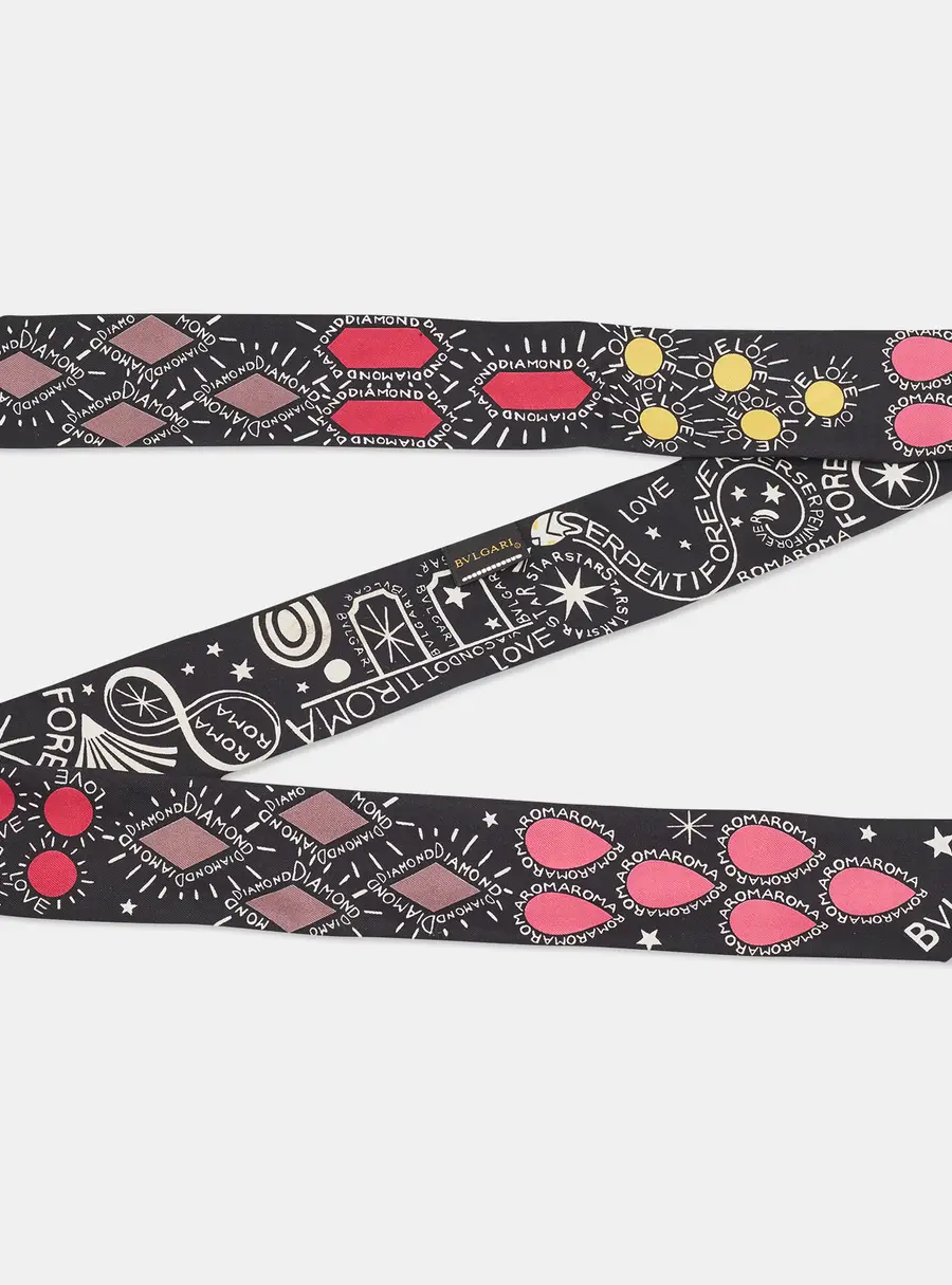 Bvlgari Black Printed Silk Shelley Scarf