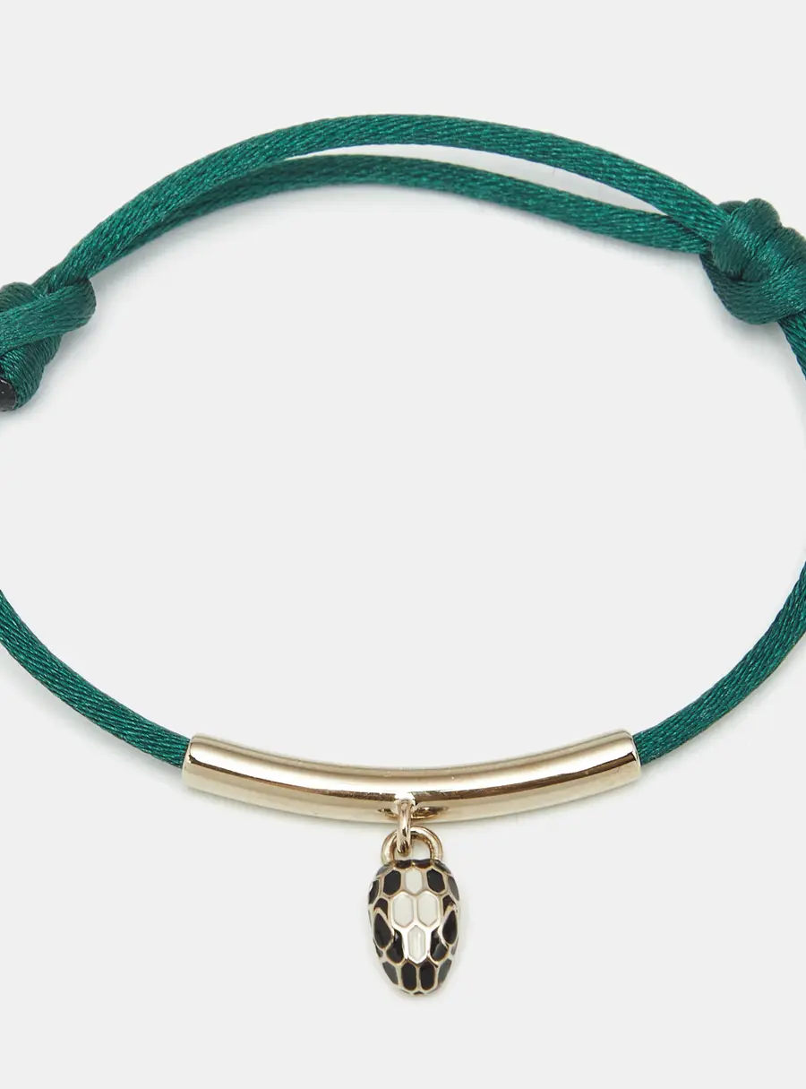 Bvlgari Serpenti Forever Enamel Gold Tone Green Cord Bracelet