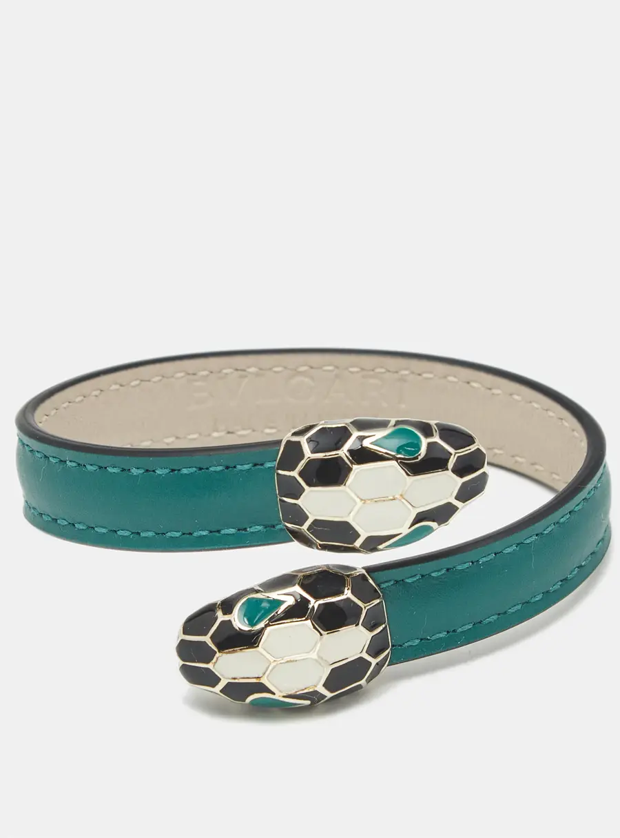 Bvlgari Serpenti Forever Enamel Leather Gold Tone Bracelet