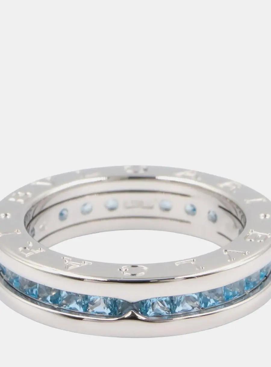 Bvlgari B.zero1 18k White Gold Blue Topaz Women's Ring EU 50