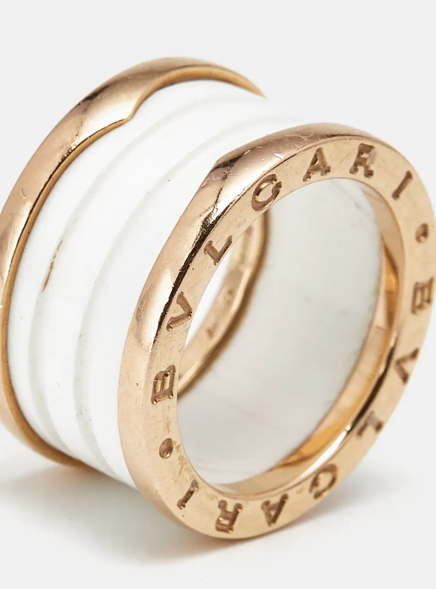 Bvlgari B.Zero1 Ceramic 18k Rose Gold Charm Ring Size 52