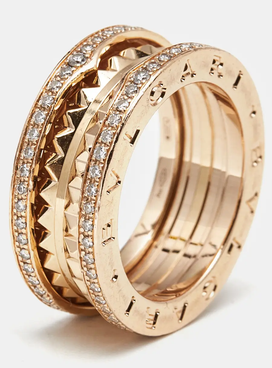 Bvlgari B.Zero1 Diamond 18k Rose Gold Charm Ring Size 53