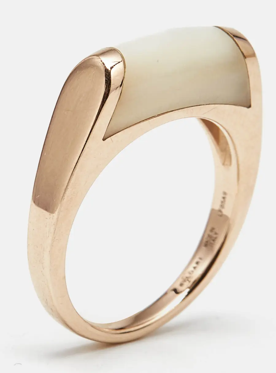 Bvlgari Tronchetto Mother of Pearl 18k Rose Gold Ring Size 52