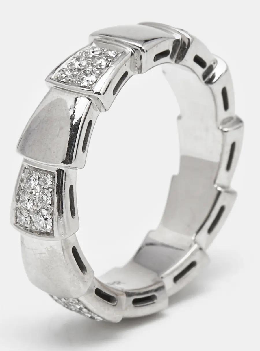Bvlgari Serpenti Viper Diamond 18k White Gold Rings Size 55