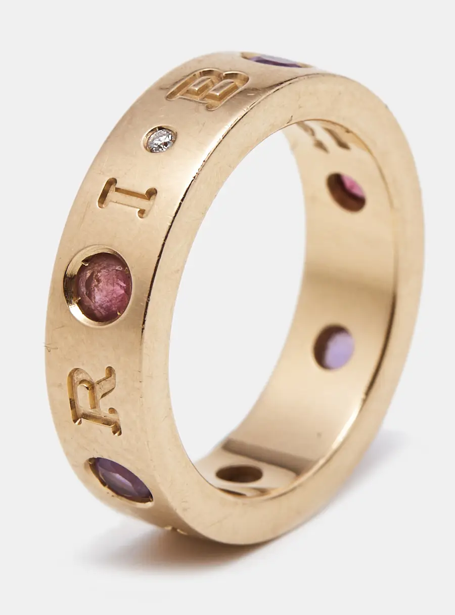 Bvlgari Roman Sorbets Amethyst Tourmaline Diamond 18k Rose Gold Ring Size 49