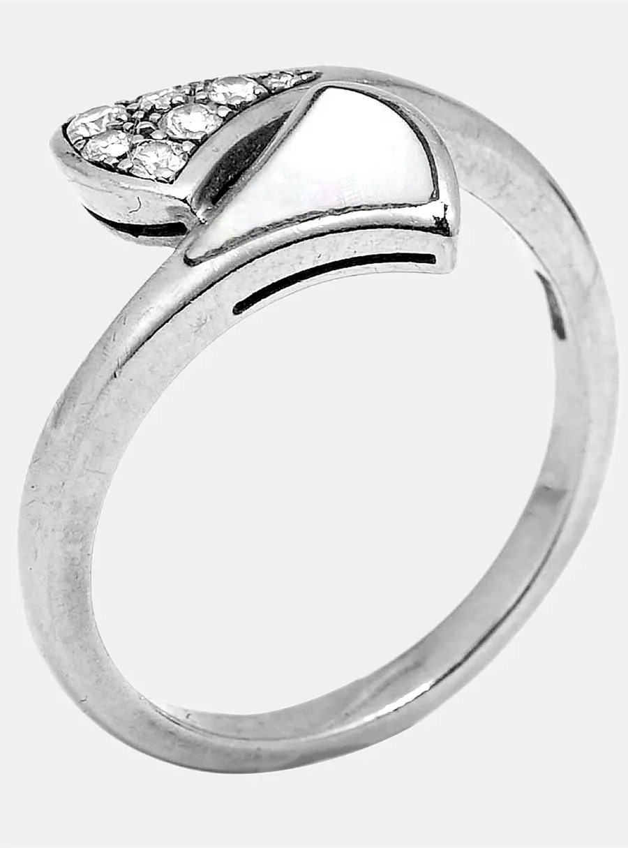 Bvlgari Divas' Dream Mother of Pearl Diamonds 18k White Gold Ring Size 51