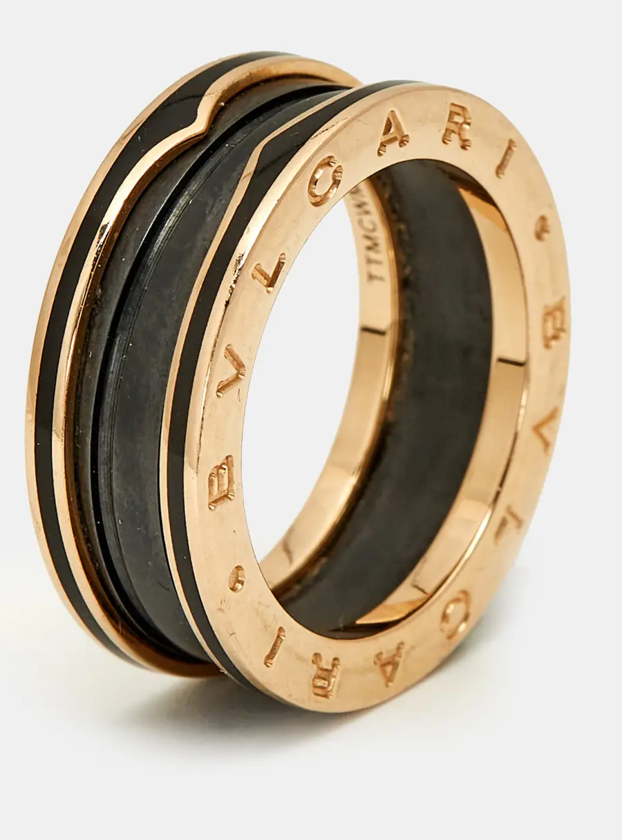 Bvlgari B.Zero1 Enamel Ceramic 18k Rose Gold Band Ring EU 57