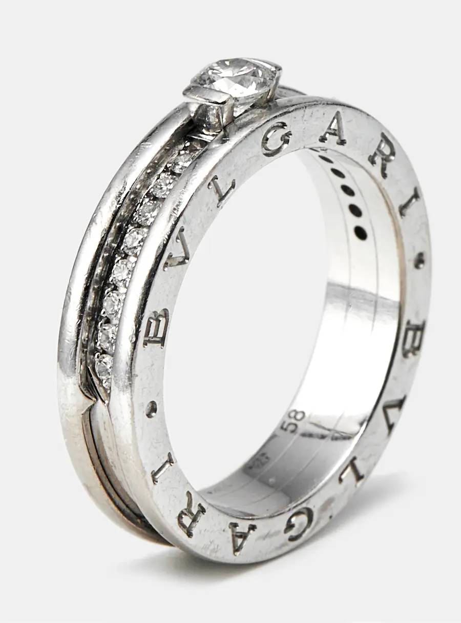Bvlgari B.Zero1 Diamond 18k White Gold Band Ring Size 58
