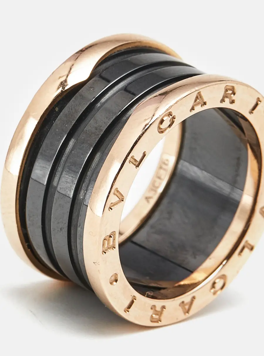 Bvlgari B.Zero1 Ceramic 18k Rose Gold Band Ring Size 54