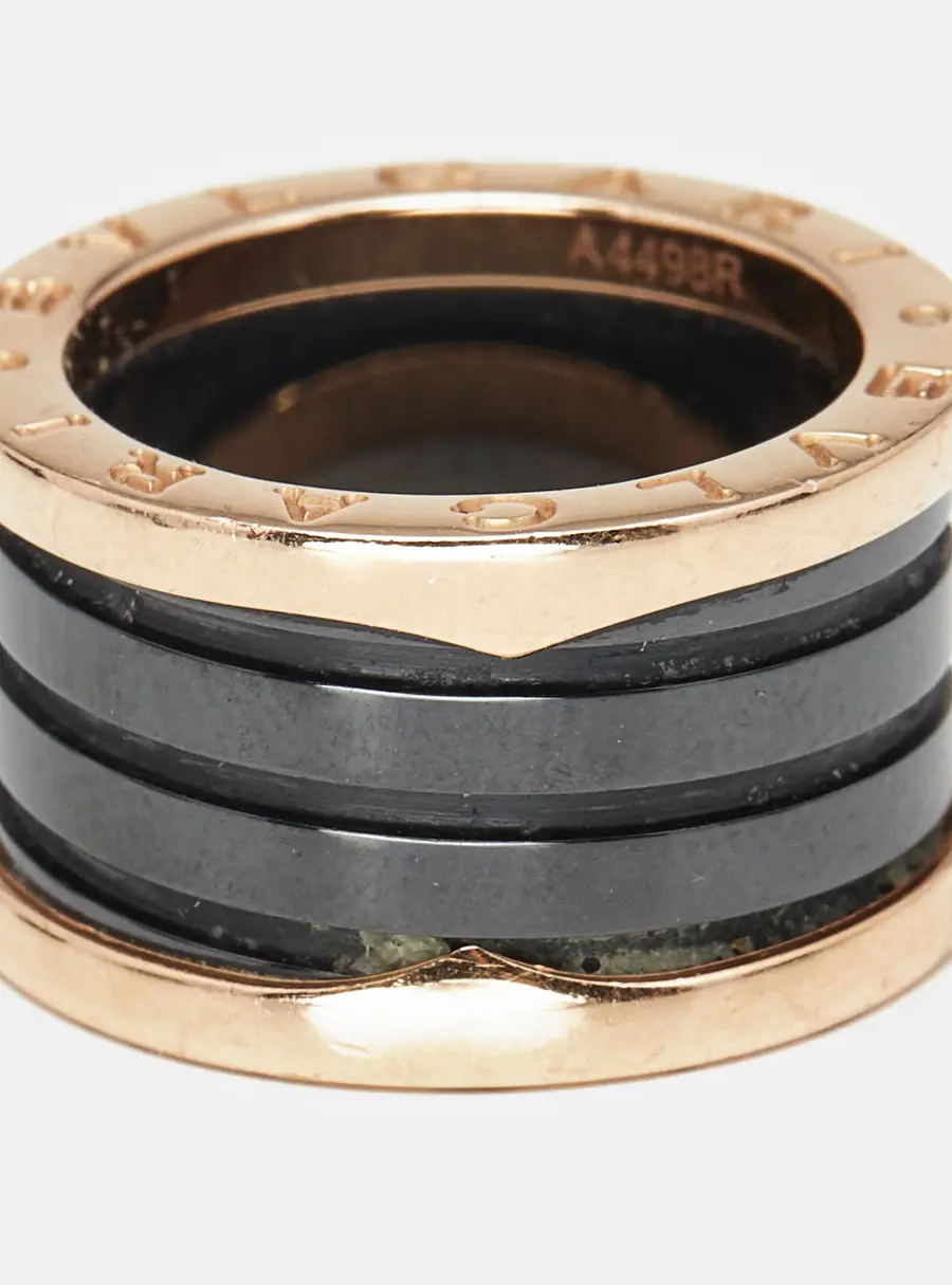 Bvlgari B.Zero1 4-Band Ceramic 18k Rose Gold Band Ring Size 50
