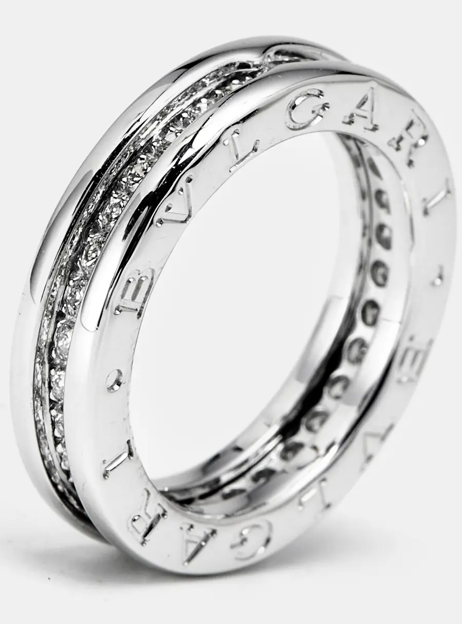Bvlgari B.Zero1 Diamond 18k White Gold Band Ring Size 50