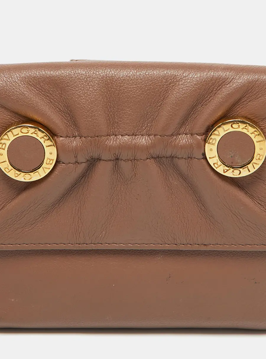 Bvlgari Brown Leather Logo Flap Compact Wallet