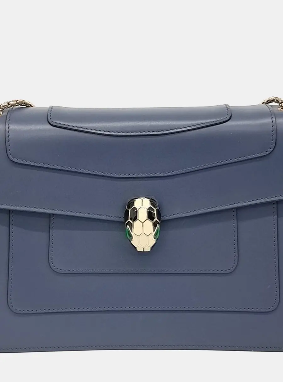 Bvlgari Serpenti Forever Medium Navy Blue Calfskin Leather Shoulder Bag