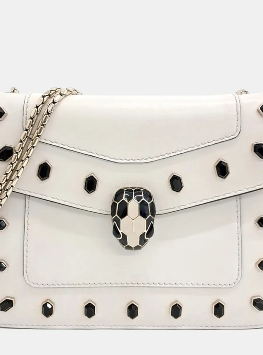 Bvlgari White Leather Serpenti Shoulder Bag
