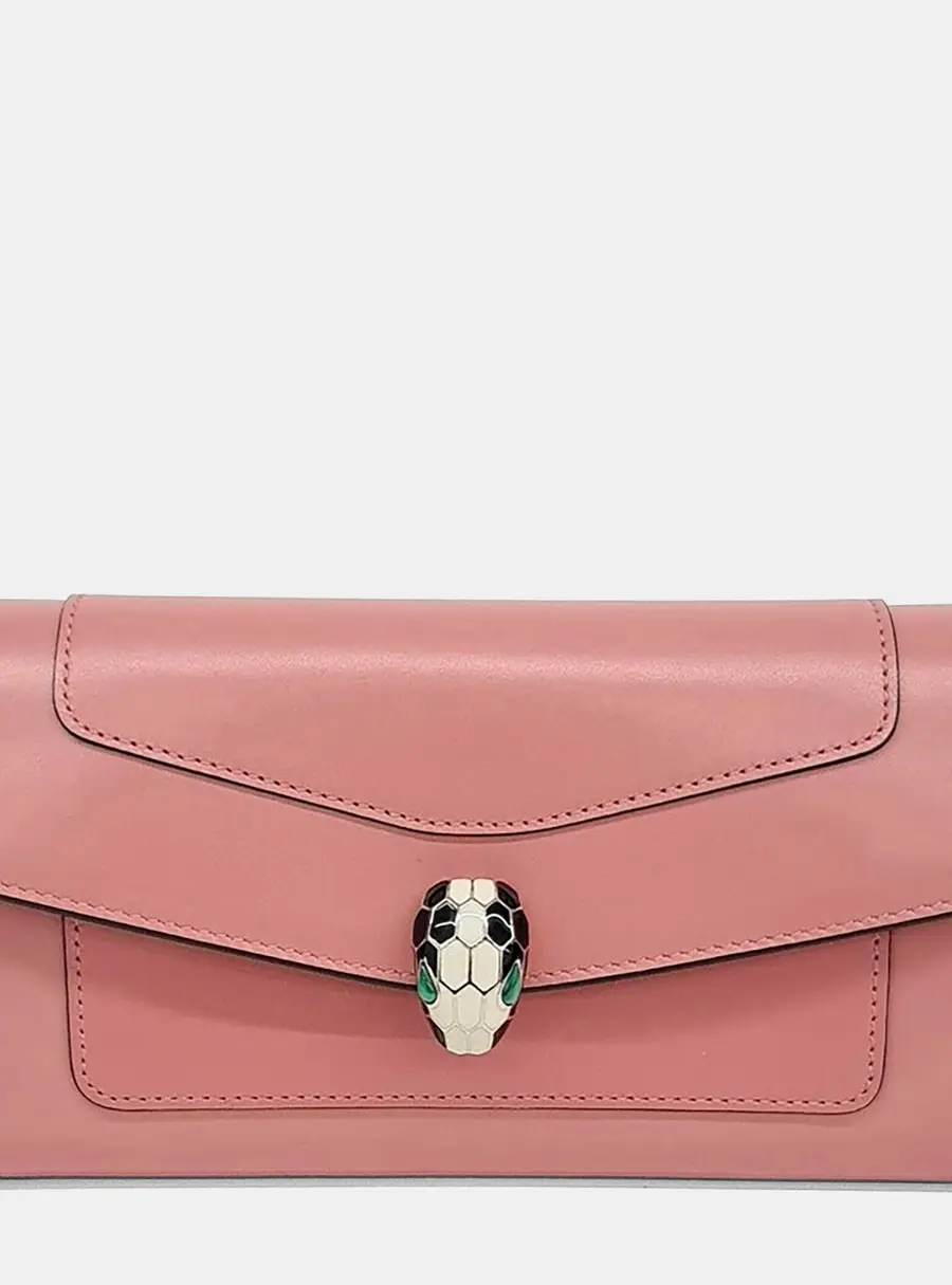 Bvlgari Serpenti Forever Pink Calfskin Leather Long Wallet