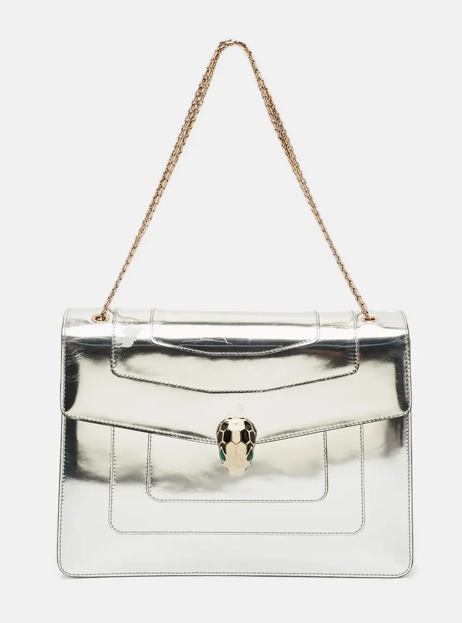 Bvlgari Serpenti Forever Large Silver Leather Shoulder Bag