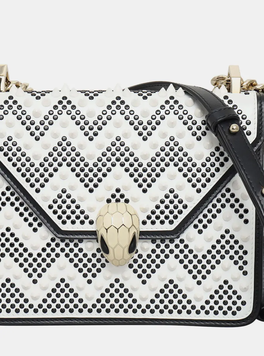 Bvlgari Serpenti Forever Small White Black Studded Calfskin Leather Crossbody Bag