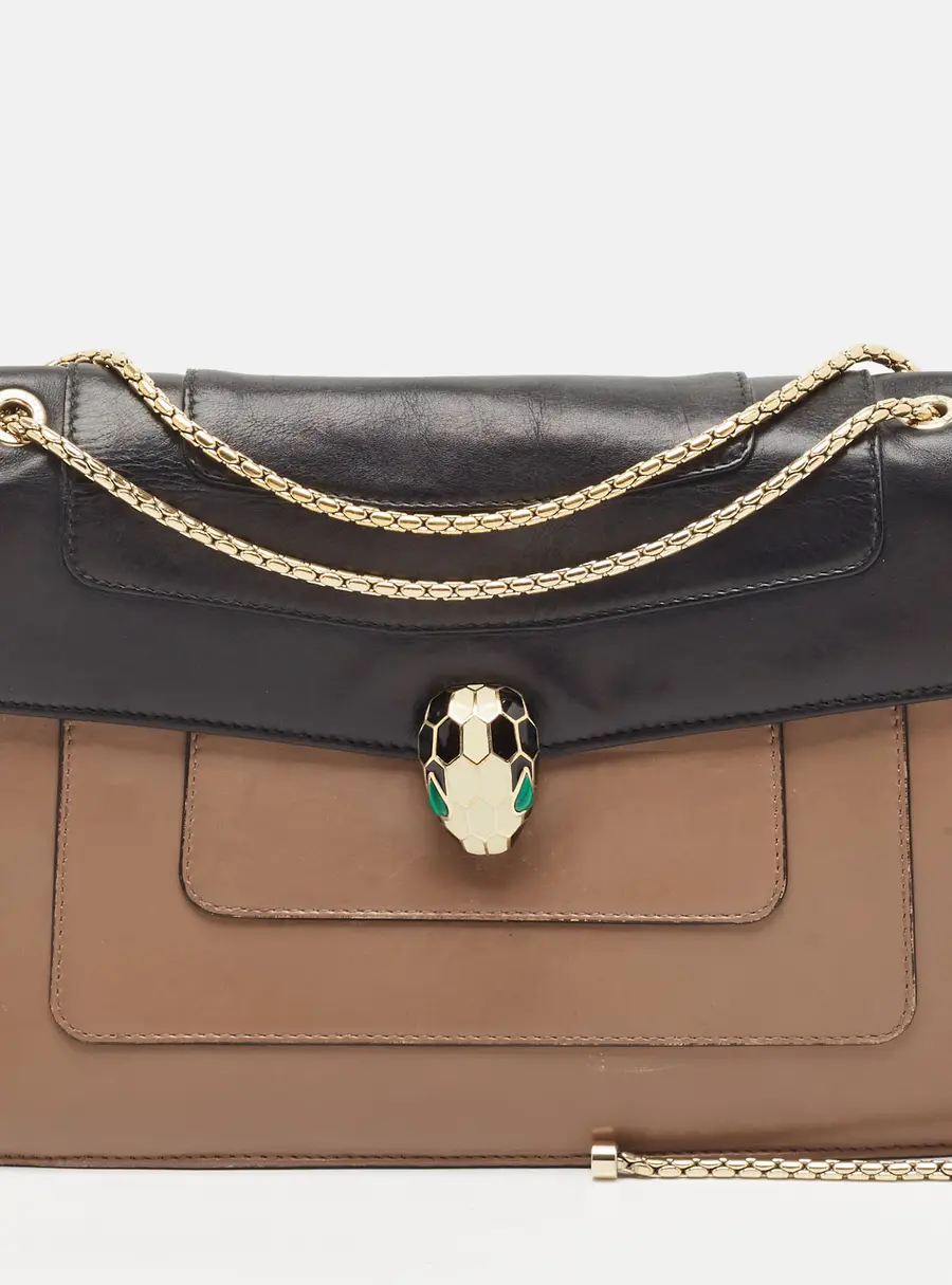Bvlgari Serpenti Forever Medium Brown/Black Leather Shoulder Bag