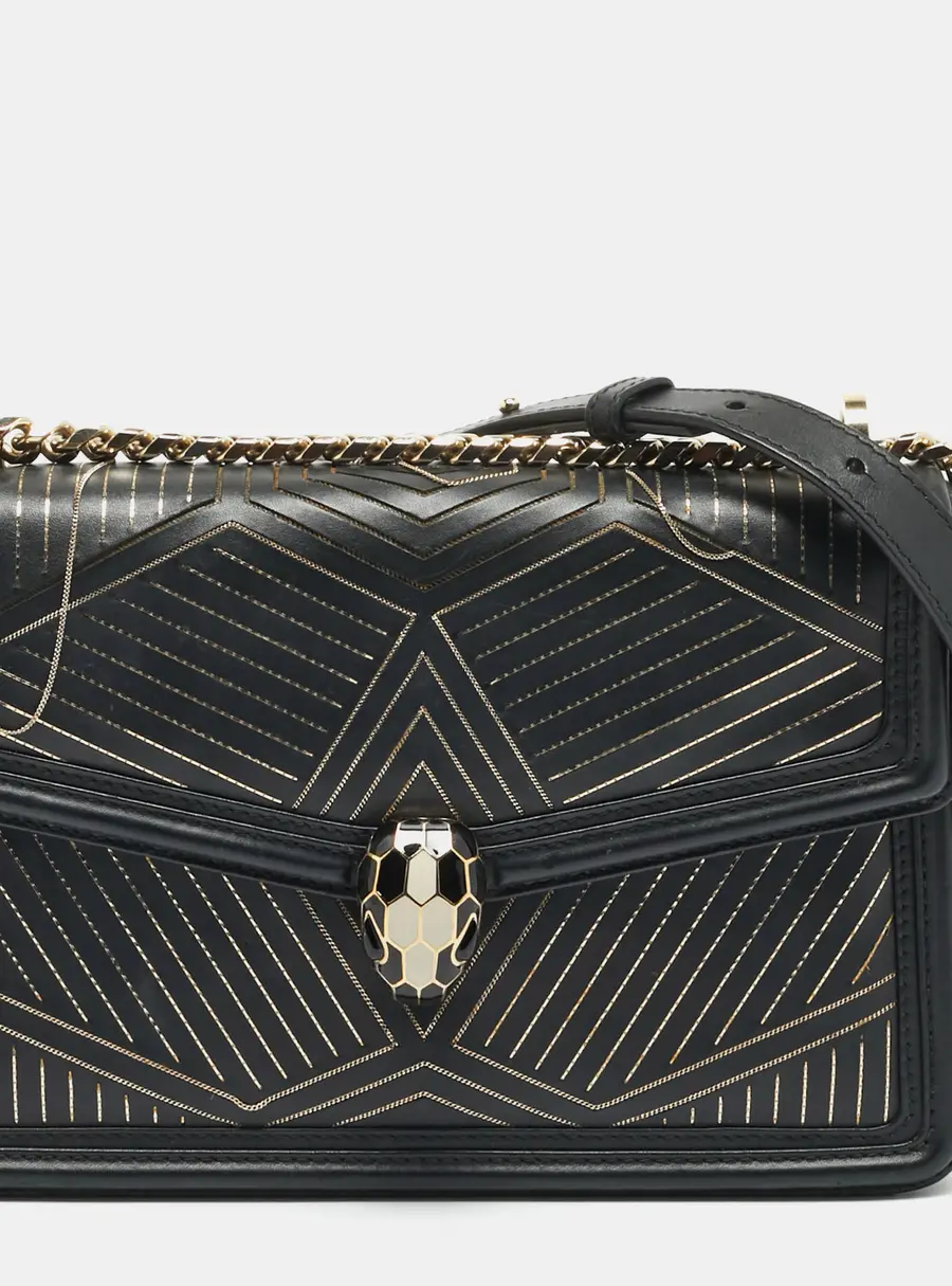 Bvlgari Serpenti Forever Black Chain Diamond Blast Leather Shoulder Bag