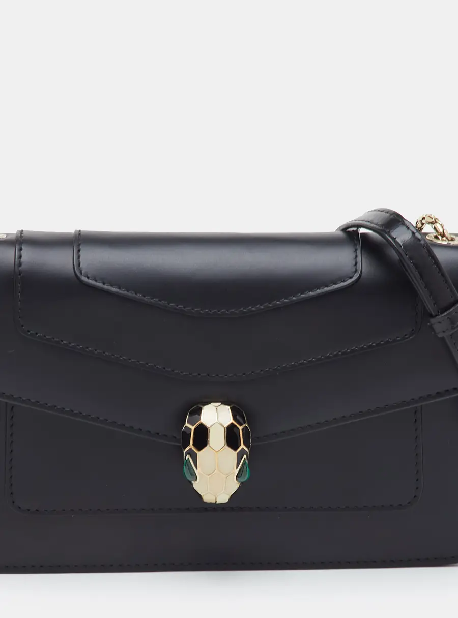 Bvlgari Serpenti Black Leather Flap Shoulder Bag