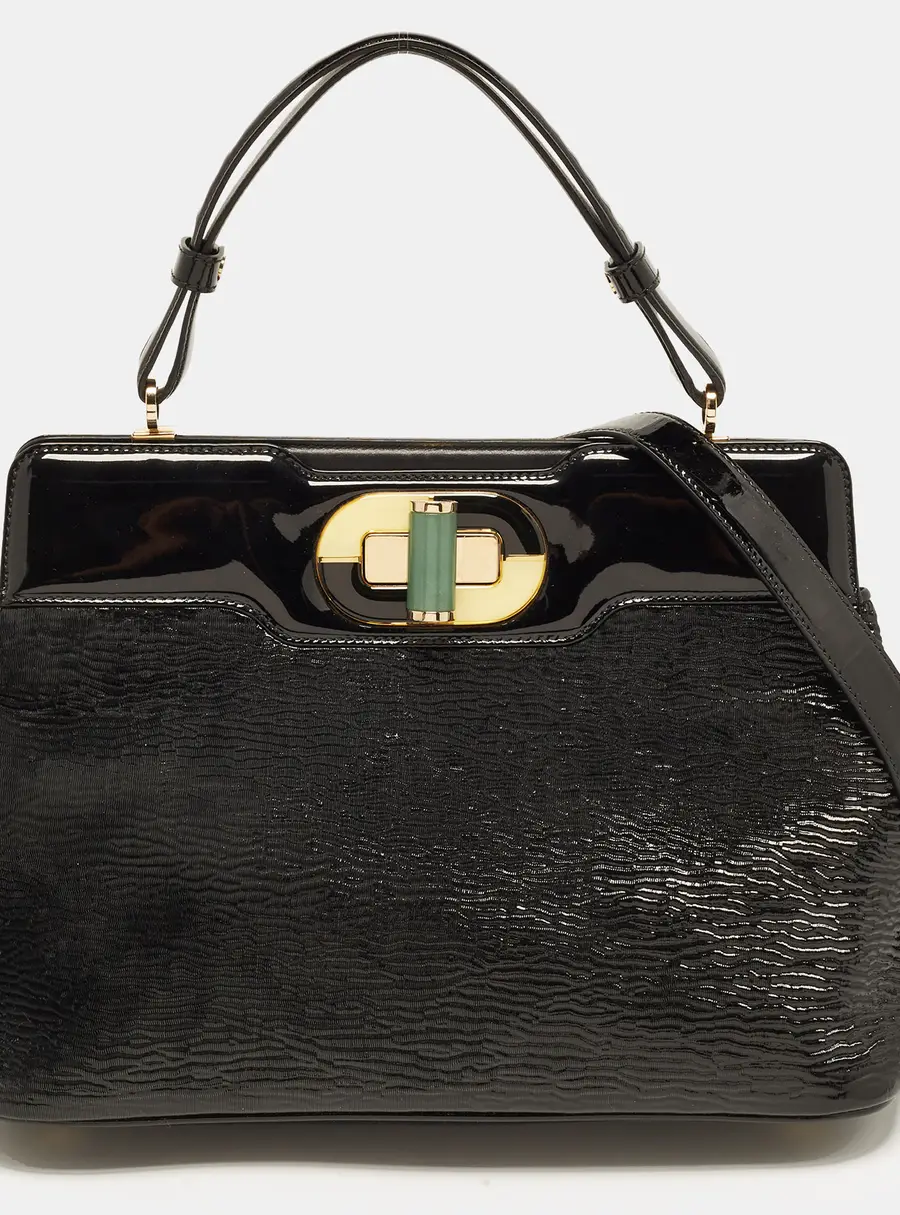 Bvlgari Isabella Rossellini Black Patent Leather Top Handle Bag